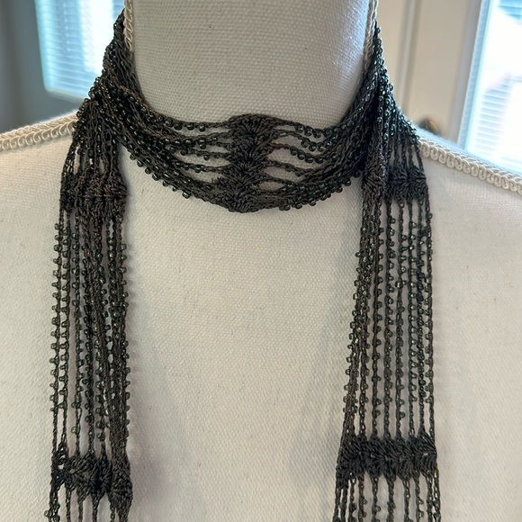 Elegant Gray Beaded Scarf Belt Accessory - Picture 3 of 5
